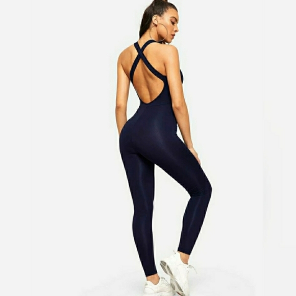 ONE NAVY XL LEFT❤ CrissCross Back Jumpsuit - Picture 3 of 10